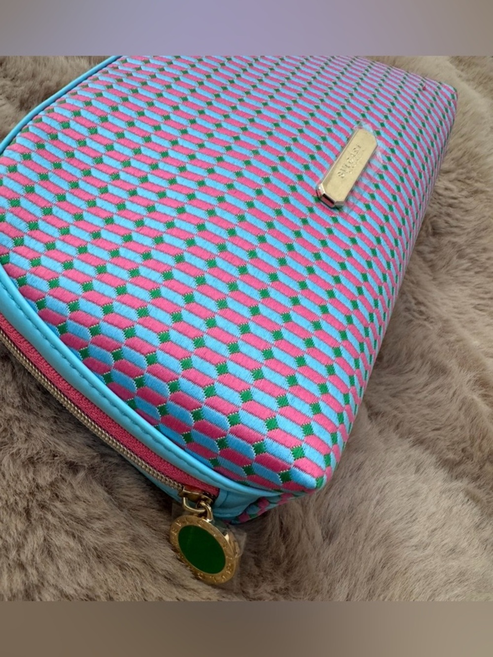 GWP- BVLGARI Colorful Geometric Pouch - Baby Blue/Pink/Green